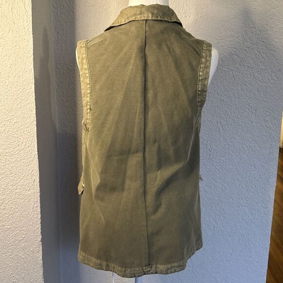 Marrakech By Anthropologie Womens Army Green Open Collared Linen Vest XSmall - Picture 3 of 13